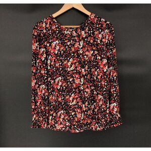 Pleione Women's Ditsy Floral Blouse M Black Red Boho Cottagecore Peasant Office